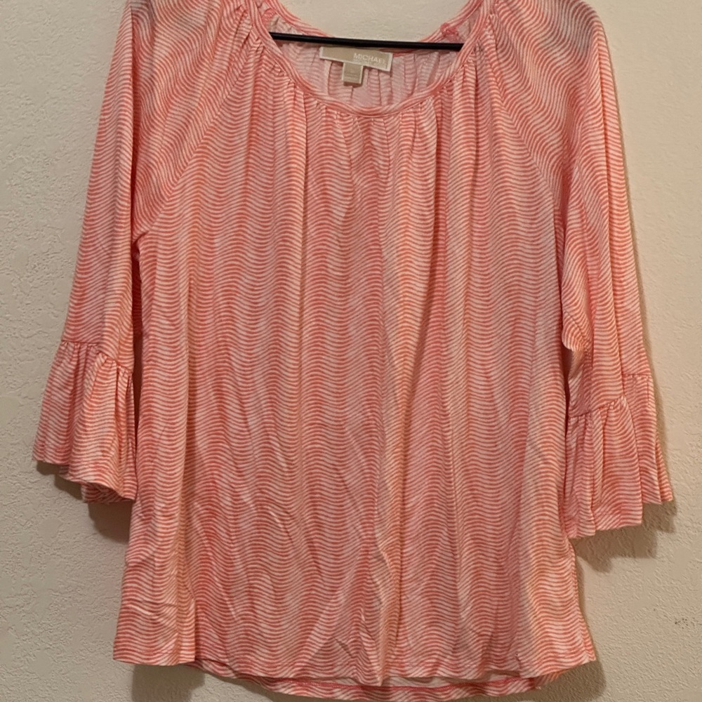 Michael Kors women's light pink boho chic blouse bell sleeves size L round neck